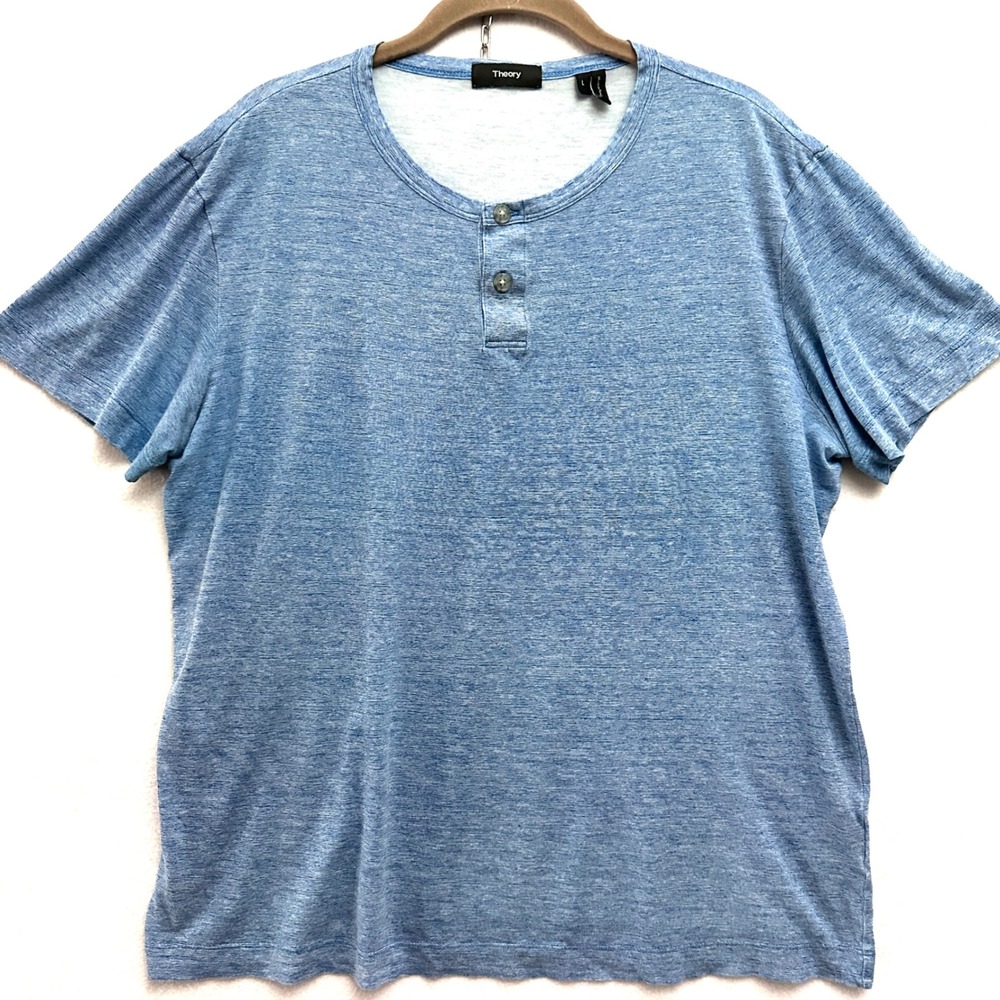 Theory L Gaskell H Kornati Blue Pima Cotton Henley Shirt Mens Large H0694522